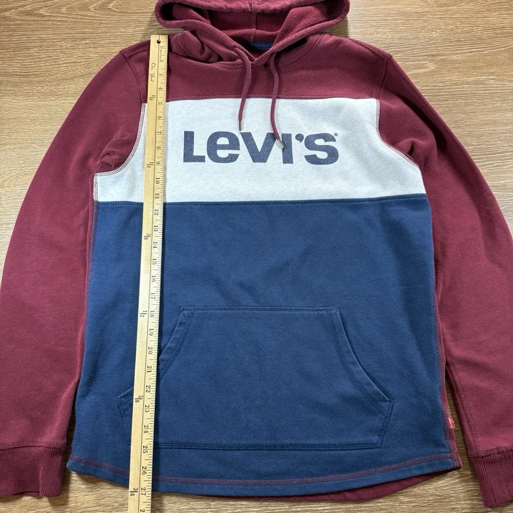 Levi's Hoodie Mens M Red Blue Colorblock Logo Pullover Sweatshirt Streetwear